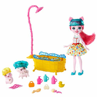 Enchantimals GJX36 - Badespaß Spielset mit Petya Pig Puppe, 2 Ferkel-Figuren (1 davon mit Farbwechsel-Funktion) und 11+ Zubehörteilen, Spielzeug ab 4 Jahren