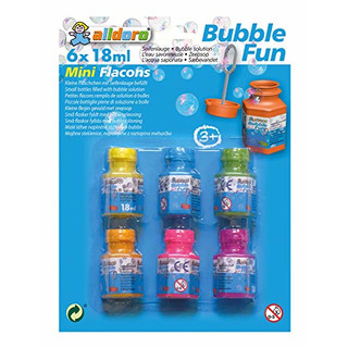 Alldoro Mini Seifenblasen-Flaschen mit Pustestab, 6 Flaschen mit je 18 ml, ideal für den Kindergeburtstag, als Mitgebsel, farbig sortiert
