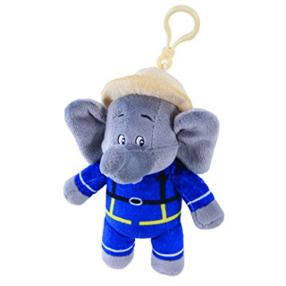 Benjamin Blümchen Kuscheltier Feuerwehrmann mit Sound und Anhänger 10834, weiche Plüschfigur mit original Stimme und praktischen Clip, ca. 15 cm groß von Jazwares