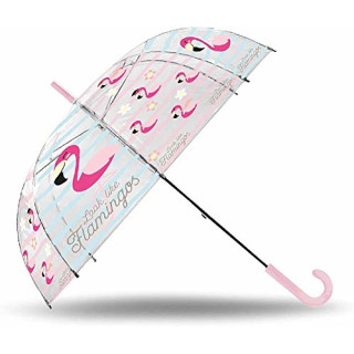 Kids Regenschirm, transparent, automatisch, 50 cm, Fiberglas, Flamingo-Regenschirm, klassisch, 80 cm