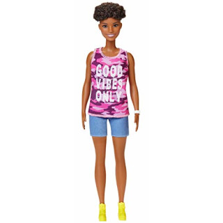 Barbie GHP98 Fashionistas Puppe im pinken Camouflage Tanktop