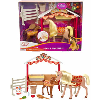 Spirit GXF53 - "Spirit - frei und ungezähmt" Stallfreunde Spielset mit 2 Pferden (ca. 20cm & 13cm), Pferdekoppel und Zubehör für die Pferdefütterung, tolles Geschenk für Kinder ab 3 Jahren