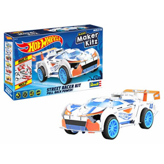 Revell 50310 Mach Speeder, Spielzeugauto 1:32 mit Sprungschanze Hot Wheels Maker Kitz-zusammenbauen und losfahren, mit Rückziehmotor (Pull Back), weiß/orange