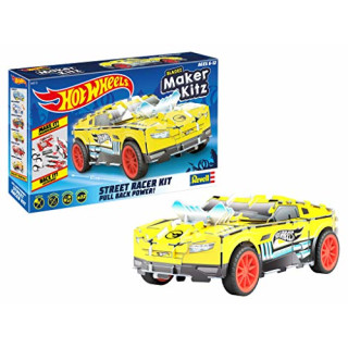 Revell 50313 Twinduction, Spielzeugauto 1:32 mit Sprungschanze Hot Wheels Maker Kitz-zusammenbauen und losfahren, mit Rückziehmotor (Pull Back), gelb