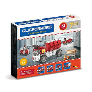 Clicformers Konstruktionsspielzeug für Kinder ab 3 Jahre, kreatives Lernspiel im 73 teiligen Set, Bausteine für Jungen und Mädchen, Montessori STEM-Spielzeug mit Feuerwehrautos,