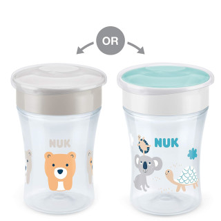 NUK Magic Cup Trinklernbecher, 360° Trinkrand, auslaufsicher abdichtende Silikonscheibe, 8+ Monate, BPA-frei, bär (grau), 230 ml