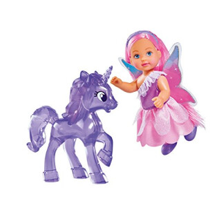 Simba 105733211 - Evi Love Unicorn Friend, Spielpuppe als süße Fee mit farbenfrohen Glitzerflügeln und niedlichem Einhorn, 12cm, ab 3 Jahren