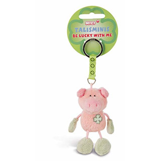 Nici 33687 - Schwein Beanbag Schlüsselanhänger Talismin 7 cm, rosa-grün