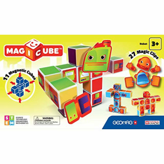 Geomag 142 Magicube Robots - 11 Magnetwürfel für Konstruktionen + 27 Clip, Baukasten Lernspielzeug