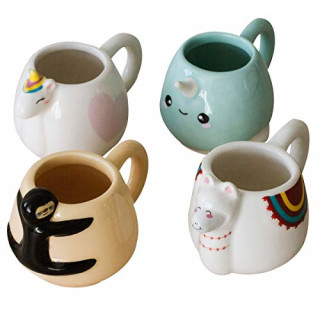 Thumbs Up Espresso-Tassen Set mini Zoo (4 Tier Motive - Lama, Einhorn, Narwal, Faultier)