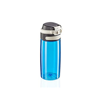 Leifheit Tritanflasche Flip 550ml, 100% dichte Sportflasche, Öffnen mit einer Hand, leichte und bruchsichere Trinkflasche mit Filter für Fruchteinsatz, nachhaltige Wasserflasche, BPA frei, blau