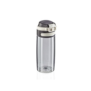 Leifheit Tritanflasche Flip 550ml, 100% dichte Sportflasche, Öffnen mit einer Hand, leichte und bruchsichere Trinkflasche mit Filter für Fruchteinsatz, nachhaltige Wasserflasche, BPA frei, silber