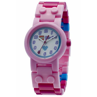 LEGO Friends 8020172 Stephanie Kinder-Armbanduhr mit Minifigur und Gliederarmband zum Zusammenbauen , rosa/weiß, Kunststoff , Gehäusedurchmesser 25 mm , analoge Quarzuhr , Junge/ Mädchen , offiziell