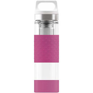 SIGG Hot & Cold Glass Berry, 0.4 L, Doppelwandige-isolierte Glas Trinkflasche mit Silikonschutz, BPA Frei, Rosa