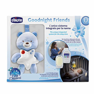 Chicco SET-Audio-Babyphone FIRST DREAMS mit Gute Nacht Bärchen, DECT-Technologie, Gegensprechfunktion, Farbiges Touchscreen, Nachtlicht und Schlaflied, BOY, blau