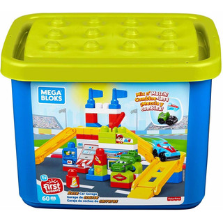 MEGA Bloks FVJ02 - Elektrische Rennauto-Werkstatt mit Auto, 60 teiliges Baustein Set inkl. praktischer Box zur Aufbewahrung, one size, Mehrfarben