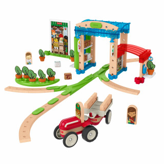 Fisher-Price FXG14 - Wunder Werker Holzspielzeug Kleine Stadt aus FSC zertifiziertem Holz mit Schienen, Figuren, Fahrzeuge und Zubehör (75 Teile), Kleinkind Spielzeug ab 3 Jahren