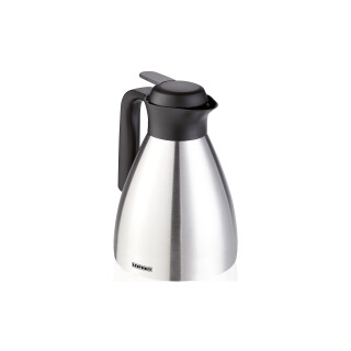 Leifheit Shine 1, 0 L Isolierkanne, 100% dicht, Thermoskanne mit doppelwandigem Edelstahl-Isolierkörper, praktisches Öffnen und Schließen mit einer Hand, Kaffekanne, Teekanne, silber schwarz