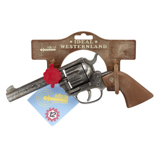 Schrödel J.G. 2038671 Magnum antik Spielzeugpistole oder Cowboy-Revolver aus Zink und Kunststoff für Zündplättchen-Munition, 12 Schuss, 22 cm, grau / silber (203 8671)