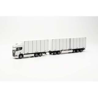 herpa 315517 CR20 Scania CR 20 HD Schwedencombi, originalgetreu im Maßstab 1:87, Modell LKW für Diorama, Modellbau Sammlerstück, Deko Miniaturmodelle aus Kunststoff, weiß