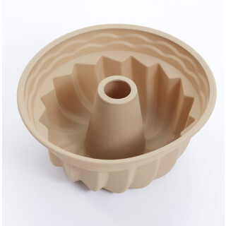 Silikonbackform Turban Khaki, Gugelhupf/Kuchenbackform, wiederverwendbar, 100% BPA-freiem Platin Silikon, Ø 22,8 x 11 cm tief, behält seine Form