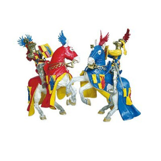 Plastoy 62034 – Figurine-Chevalier rote Flügel, Damier blau (Cavalier oder Ear-Kopfhörer)