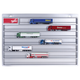 herpa 029711 - LKW-Schaukasten, Hängevitrine für Modellautos & Mini-Flugzeuge, LKW Modelle, Miniaturmodelle, Showcase, Miniaturen, Display, Eurolänge, Modellbau – Silber (64,5 x 45 x 3,5 cm)