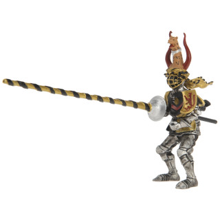 Plastoy 62036 Figur von Ritter in schwarz und Gold Rüstung mit Lanze und Leopard Wappen