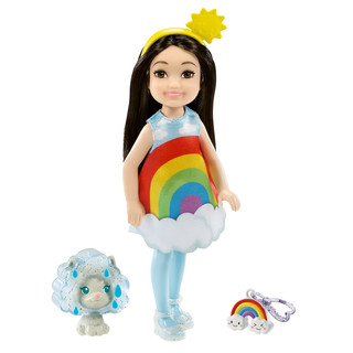 Barbie Club Chelsea Dress-Up Doll (6-inch Brunette) in Rainbow Costume with Pet and Accessories, for 3 to 7 Year Olds
