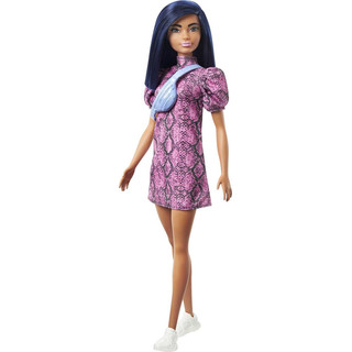 Barbie GXY99 - Fashionista Puppe im Schlangenmuster Kleid, Spielzeug für Kinder von 3 bis 8 Jahren