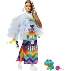 Barbie GYJ78 - Extra Puppe, Regenbogenkleid, blaue...