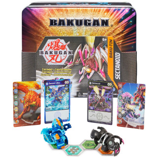Bakugan Baku-Tin, hochwertige Metall-Aufbewahrungsbox mit exklusivem Darkus Sectanoid Bakugan und einem weiteren Überraschungs-Bakugan