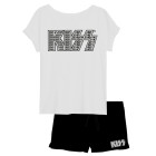KISS Frauen Pyjama Schlafanzug Set Kurz Oberteil mit Hose...