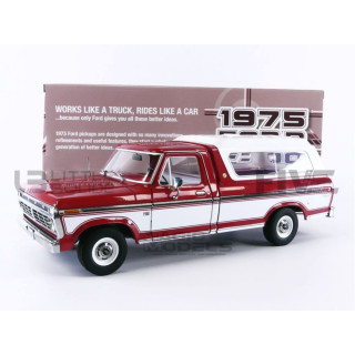 Greenlight Collectibles 1:18 1975 Ford F-100 - Candy Apple Red with Wimbledon White Bodyside Accent Panel and Deluxe Box Cover