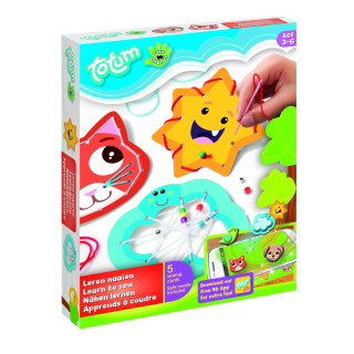 Totum Little Creators Bastel-Set: Nähen lernen mit verschiedenen Nähhilfeschablonen, farbigen Wollfäden, Nadel und Perlen