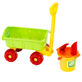 Theo Klein 7619 KLEIN goes BIO handcart with Bucket set , Made of bioplastic , Incl Bucket , rake , Shovel and Sieve , Toy for Children from 1 year of Age