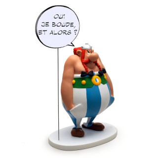 Asterix: Obelix mit Sprechblase: OUI JE BOUDE? ET ALORS!