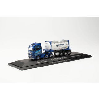 herpa 122184 Volvo FH Gl. XL 6 x 2 Tankcontainer-Sattelzug „Ingo Dinges“ LKW Miniaturmodelle Kleinmodell Sammlerstück Detailgetreu, mehfarbig