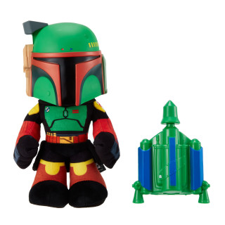 Star Wars HHW55 Boba Fett Plüschfigur mit Stimmverzerrer und luftbetriebenem Raketenwerfer, Spielzeug für Kinder ab 3 Jahren, 30 cm