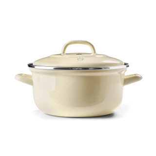 BK Indigo Holländisches Erbe Runde Deutsche Emaillierte Kasserolle mit Deckel mit PFAS-Freier Keramischer Antihaftbeschichtung, 24 cm/4,2 Liter, Induktion, Spülmaschinenfest, Backofenfest, Crème
