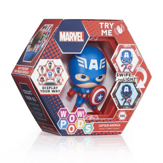 WOW! PODS Collection Avengers – Captain America, Figurine de Super-héros Lumineuse à tête branlante, Jouets et Cadeaux Officiels Marvel à Collectionner