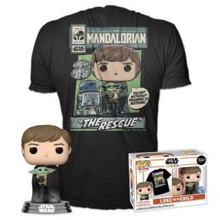 Funko Pop! & Tee: Star Wars: The Mandalorian - Luke with Grogu mit Grogu (The Child, Baby Yoda) - Medium - T-Shirt - Kleidung mit Vinyl-Sammelfigur - Geschenkidee - Spielzeug und Kurzärmeliges Top