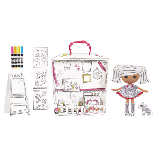 Lalaloopsy Colour Me-Puppe - Spot Splatter Splash - 33,02 cm große Künstlerpuppe mit Haustier-Zebra - Stiften, Mode, Staffelei & Leinwänden - Zeichnen, Ausmalen, Abwaschen & Wiederholen - Ab 3 Jahre