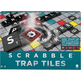 Scrabble Scrabble Trap Tiles Familien-Brettspiel mit Fallen, Triggerfliesen, Racks, Fliesentaschen, Geschenk für Teenager, Erwachsene oder Familienspiele, Alter 10 Jahre & älter
