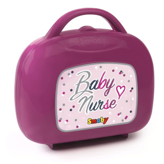 Smoby - Baby Nurse Puppenpflegekoffer - Koffer mit Babyfläschchen, Fieberthermometer, Windel, Tellerchen mit Löffel, für Kinder ab 3 Jahren, Rosa, Lila