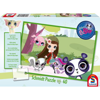 Schmidt Spiele 56062 - Hasbro, Littlest Pet Shop, Spaziergang im Park, 40 Teile