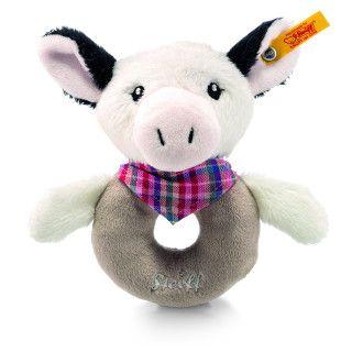 Steiff 241048 Kuh Cowaloo Greifring 12, weiße/schwarz