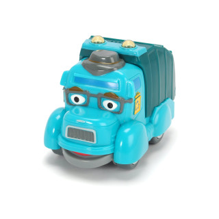 Dickie Toys - Helden der Stadt, Manni Müll, das Müllauto mit Licht, originalen Liedern, Sounds und Freilauffunktion, inkl. Sammelkarte mit Geheimcode