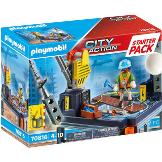 PLAYMOBIL City Action 70816 Starter Pack Baustelle mit Seilwinde, Spielzeug für Kinder ab 4 Jahren