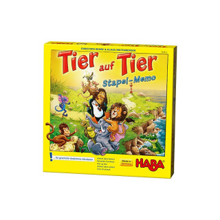 HABA 302812 - Tier auf Tier – Stapel-Memo | Kniffliges Bau- und Memospiel mit 19 Holzzylindern zum Stapeln | Gesellschaftsspiel ab 5 Jahren